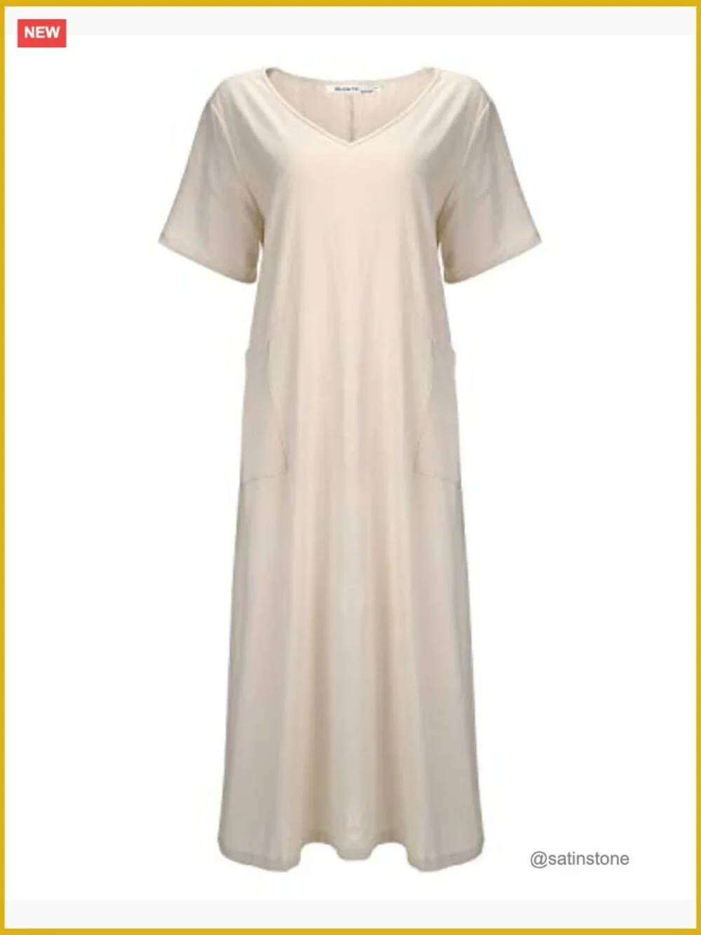 Maxi Dress with Pockets Soft Breathable V-Neck Short Sleeve Linen Blend - Picture 4 of 5